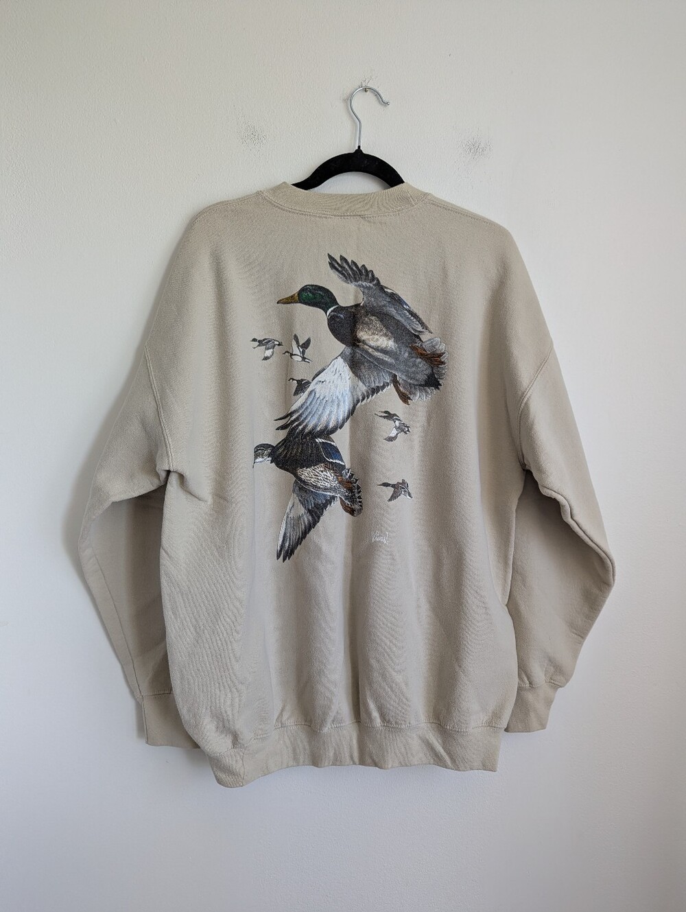 Vintage Style Beige Mallard Duck Crewneck Sweatshirt Unisex XL